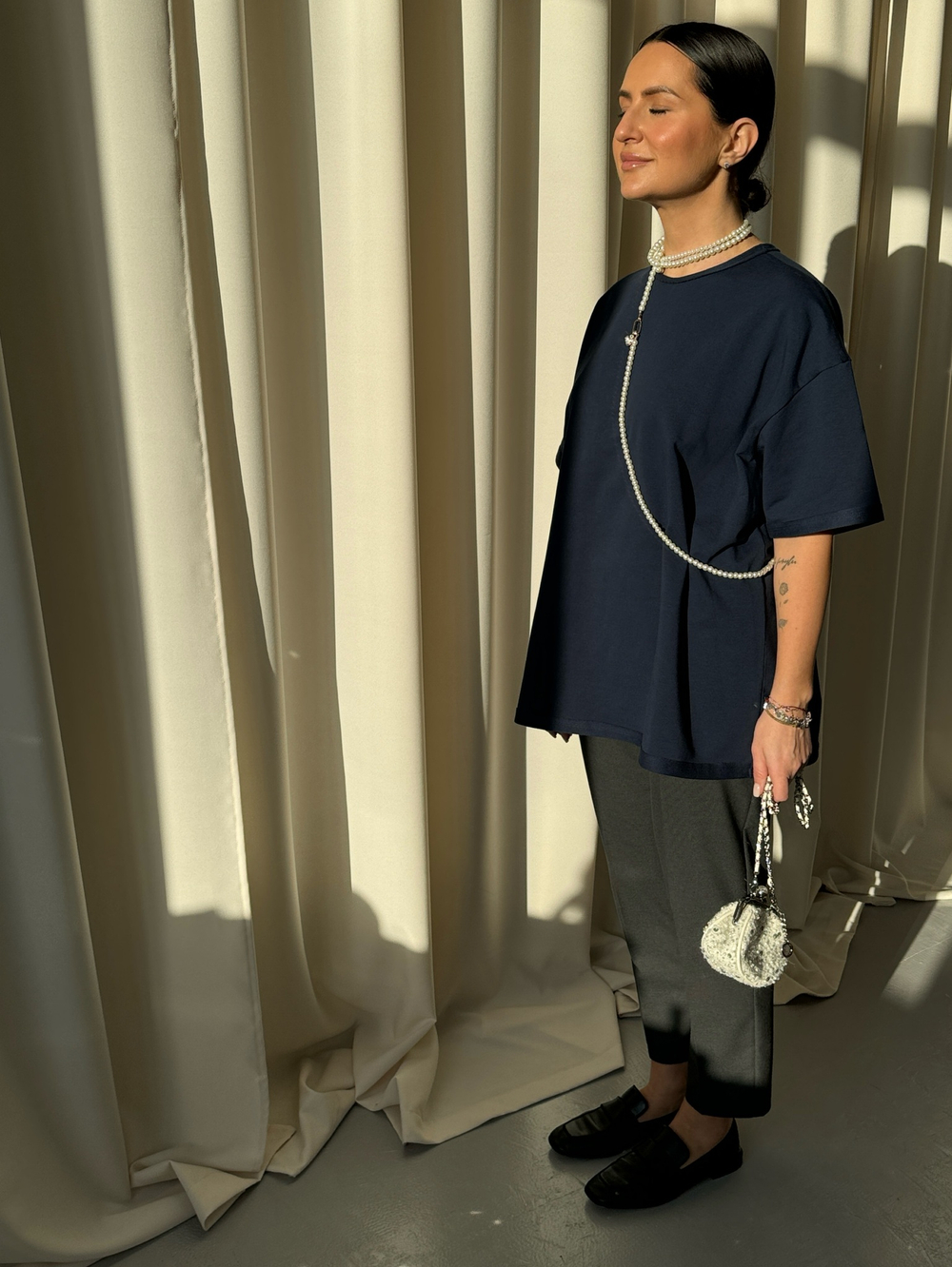 Футболка удлиненная темно-синяя