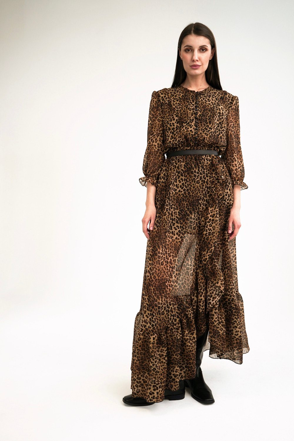 Платье с воланом Леопард