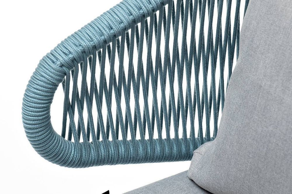 "Милан" кресло плетеное из роупа, каркас алюминий светло-серый (RAL7035) муар, роуп бирюзовый круглый, ткань светло-серая
