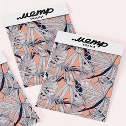 Ткань лен листья монстеры белые