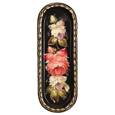 Жостовский поднос декоративный, размер 21х8 см (A4), металлический