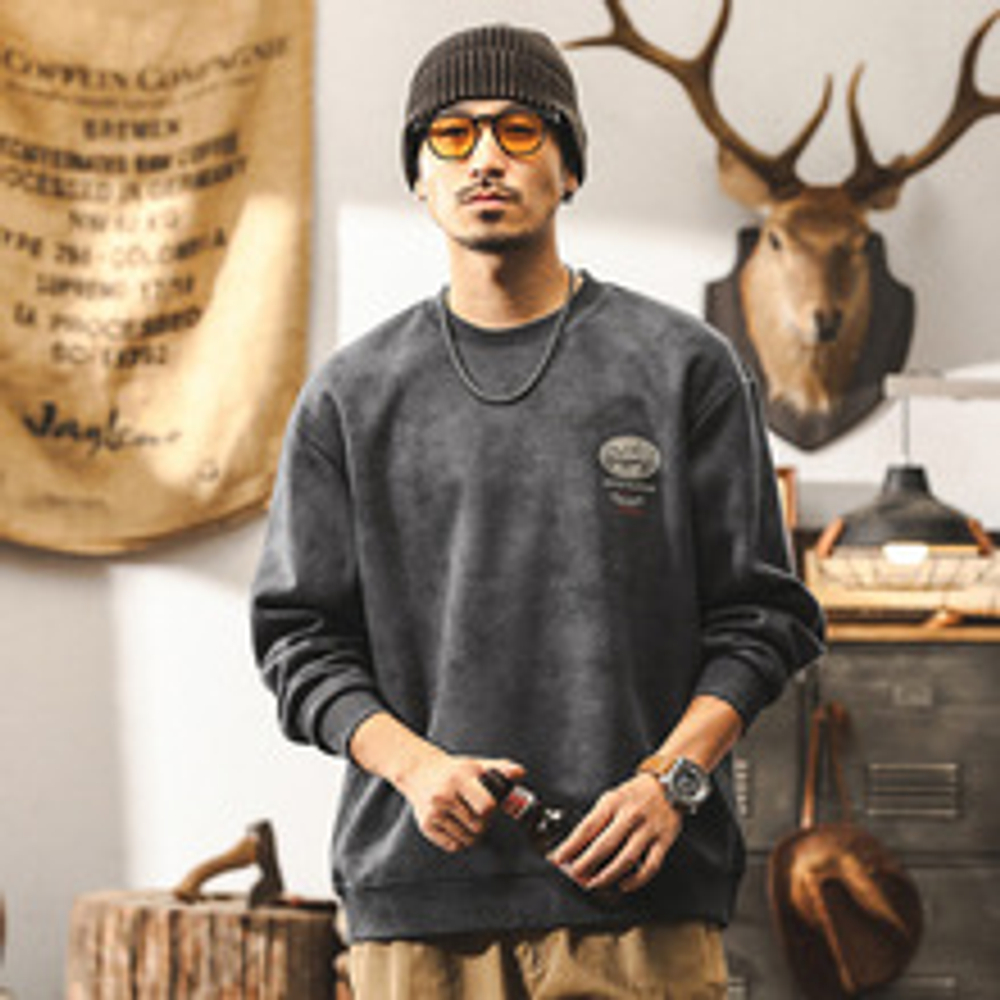 Мужской свитшот американского ретро стиля, круглый вырез, весна-осень, модный брендовый с принтом