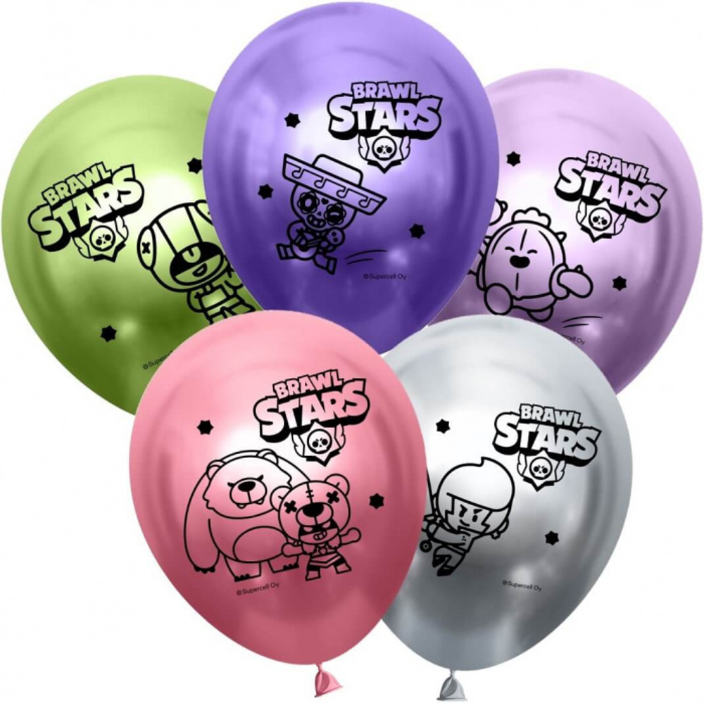 Шар (12""/30 см) Brawl Stars, Команда бойцов, дизайн №1, Ассорти, хром, 2 ст, 25 шт.