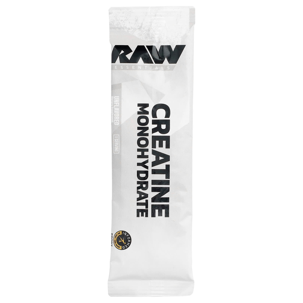 Raw Nutrition, Essentials, моногидрат креатина, без добавок, 30 пакетиков по 5,1 г (0,18 унции)
