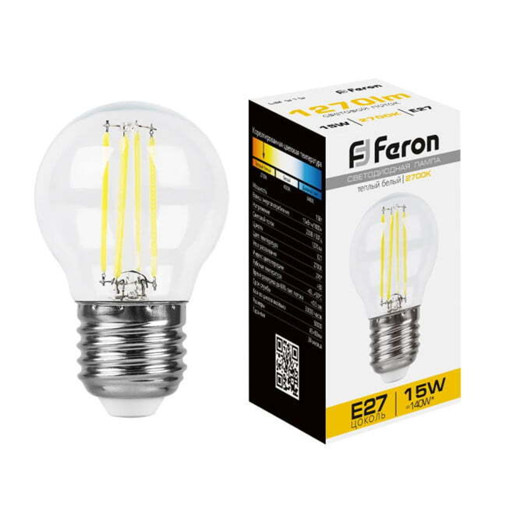 Лампа светодиодная.  15W  230V E27 2700K прозрачная. LB-515