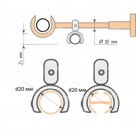 Кронштейн для крепления на ножку кронштейна штанги d20 мм для второго ряда карниза, цвет черный