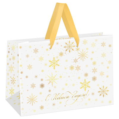 Пакет-коробка подарочный 27*20*13см MESHU "Gold snowflake", фольга, матовая ламинация