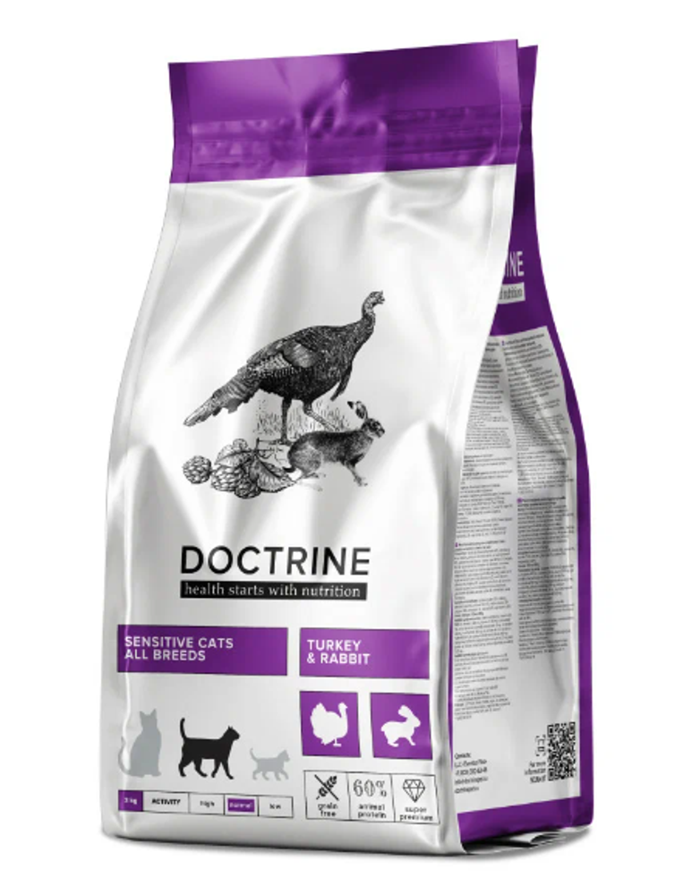DOCTRINE Беззерновой корм для кошек с чувств.пищеварением с Индейкой и Кроликом