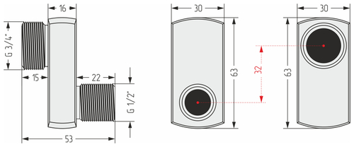 Эксцентрик Сунержа e 32 мм (G 1/2" НР х G 3/4" НР)