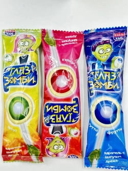 Карамель с шипучим драже Глаз зомби, ассорти вкусов