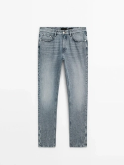 Massimo Dutti Зауженные джинсы из ткани с эффектом потертости, серый