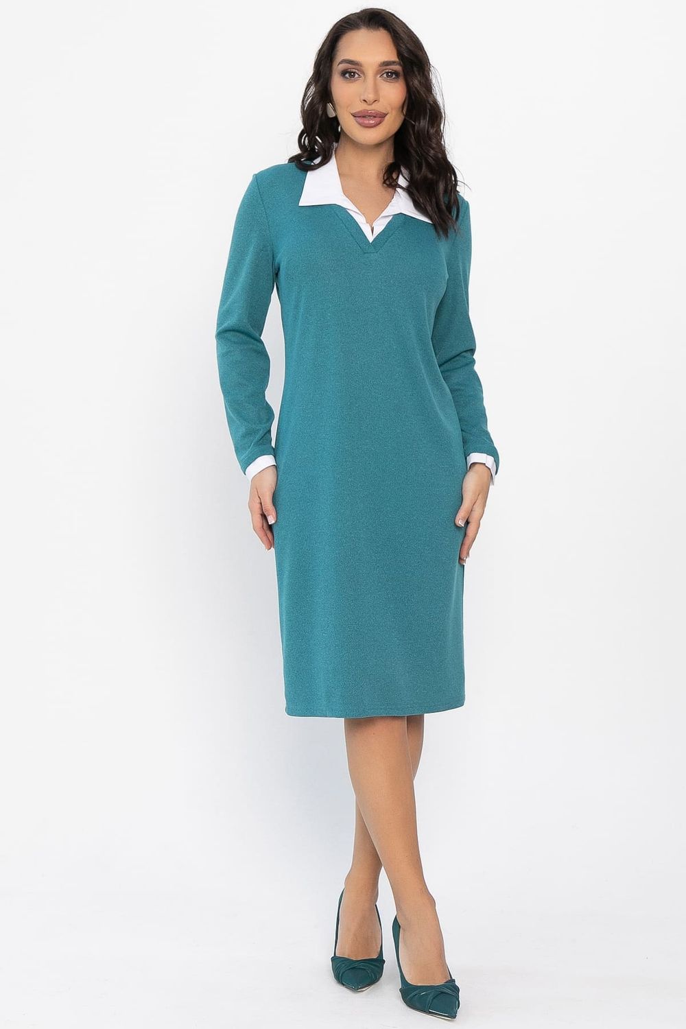 Платье с воротничком Деловой стиль (бирюзовое) П14558-12М LT Collection