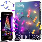 Гирлянда Twinkly Candies Candles 200 диодов, 7 мм в форме свечи, RGB, расстояние между лампами 6 см, прозрачный провод, BT+WiFi, IP20, питание от USB-C