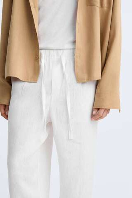 ZARA БРЮКИ-ДЖОГГЕРЫ ИЗ 100% ЛЬНА, БЕЛЫЙ