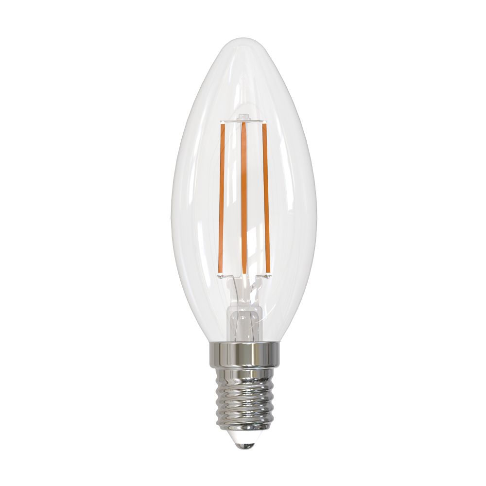 LED-C35-5.5W-3000K-E14-CL-SLF Лампа светодиодная. Форма свеча. прозрачная. Теплый белый свет 3000K. ТМ Volpe
