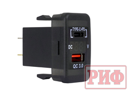 Розетка USB Type C, QC 3.0 с вольтметром для Toyota 40x20