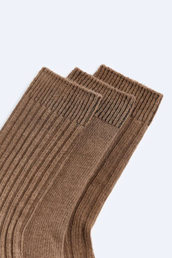 ZARA НАБОР ИЗ ТРЕХ ПАР НОСКОВ ИЗ РЕЛЬЕФНОЙ ТКАНИ, КОРИЧНЕВЫЙ