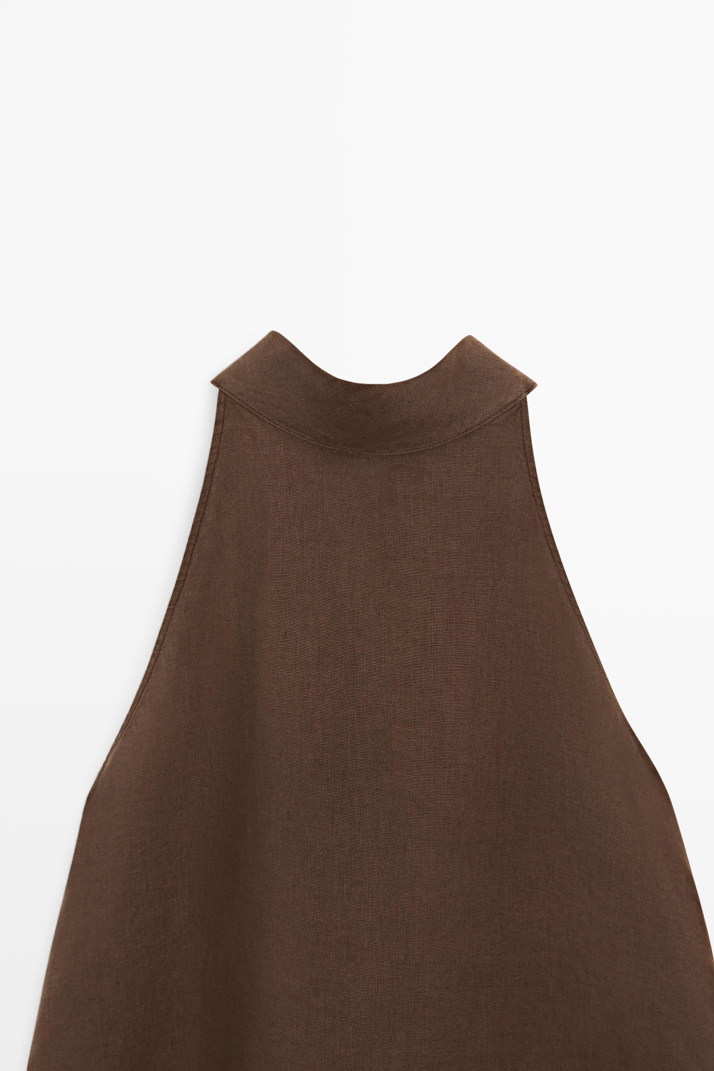 Massimo Dutti Топ из 100% струящегося льна с горловиной халтер, коричневый