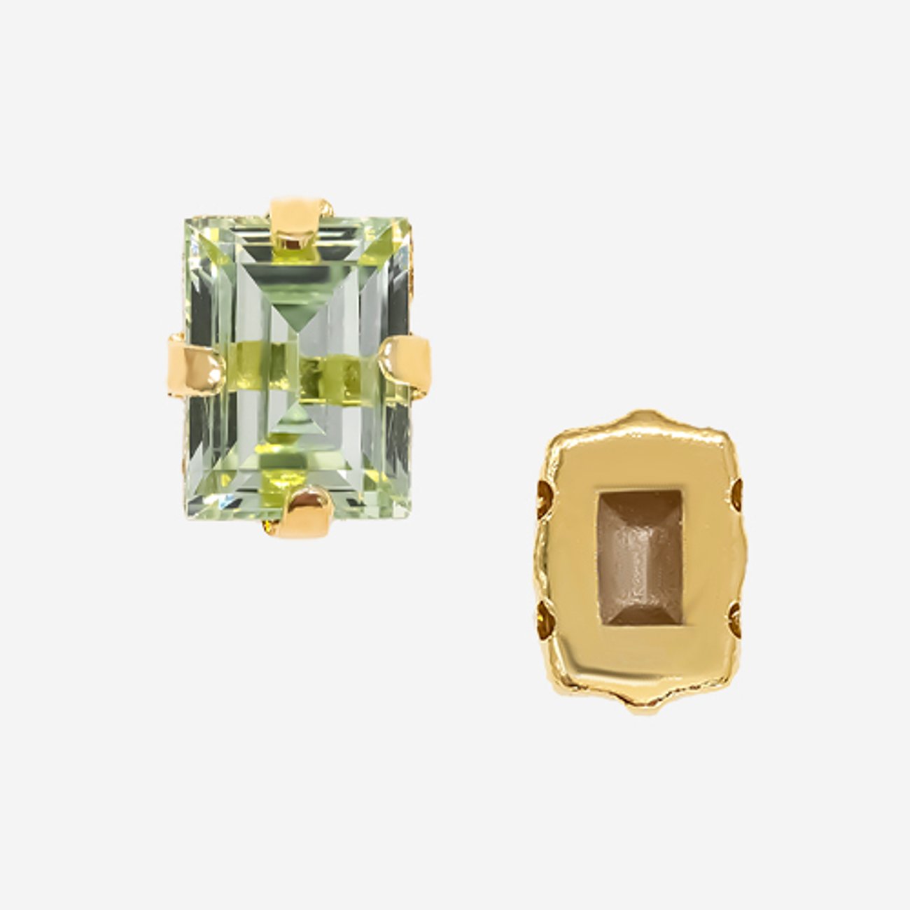 Кристалл Прямоугольник (Step Cut Fancy Stone) в цапах, оттенок "Хризолит"/"Chrysolite", 9*7мм, позолота