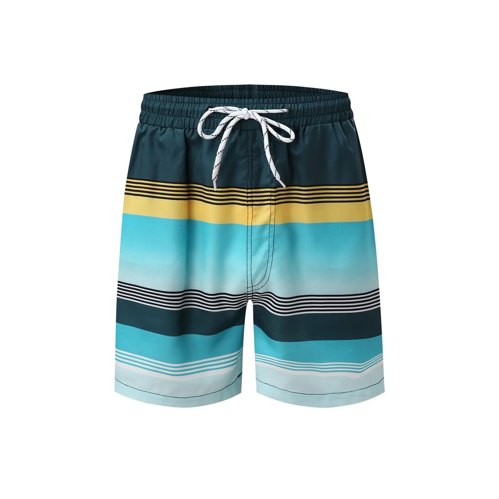 Сине-голубые пляжные шорты в полоску (Размер: L) (Цвет: синий)