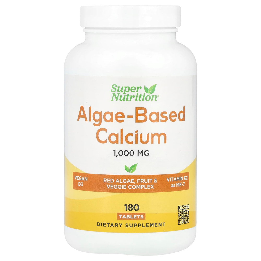 Super Nutrition, кальций из водорослей, добавка с кальцием, витамином D3 и магнием, органическая клубника, малина и голубика, 180 таблеток