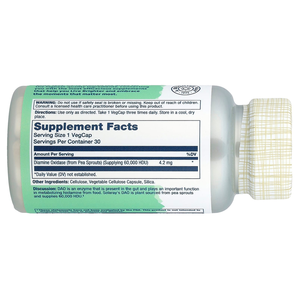 Solaray, веганский фермент DAO, 4,2 мг, 30 растительных капсул
