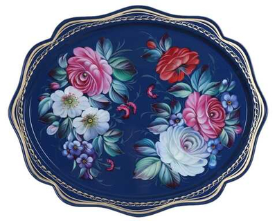 Жостовский поднос декоративный, размер 38х30 см (A15), металлический