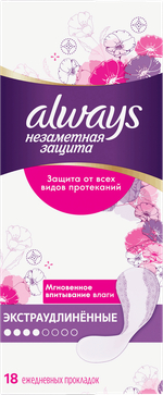 ALWAYS 18шт.  Ежедн гигиенические прокладки ароматизированные Незаметная защита Экстраудлинен