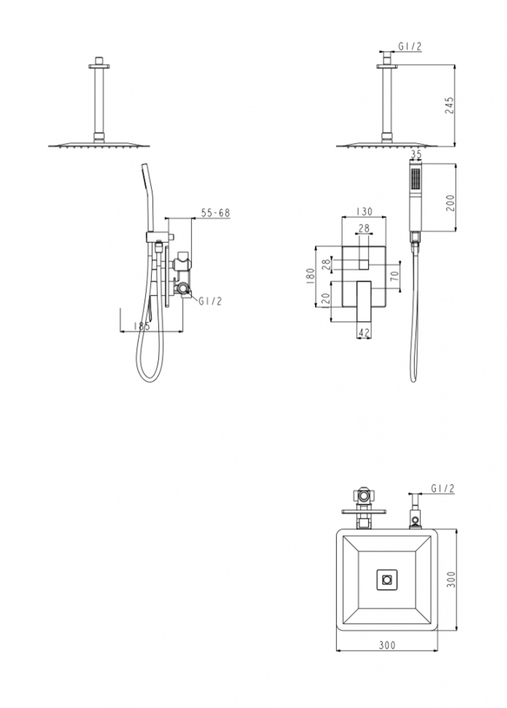 Душевая система скрытого монтажа Grocenberg GB5089BG-4 Графит