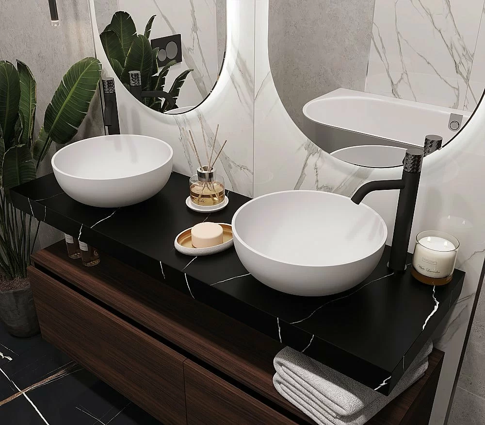 Тумба с раковиной и столешницей Armadi Art Flat 100 темный дуб