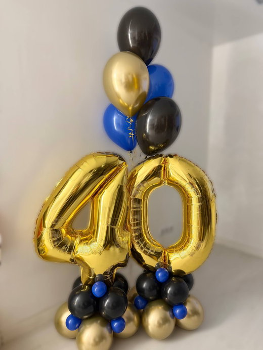 Воздушные гелиевые шары на Юбилей синий/золото/черный №4516