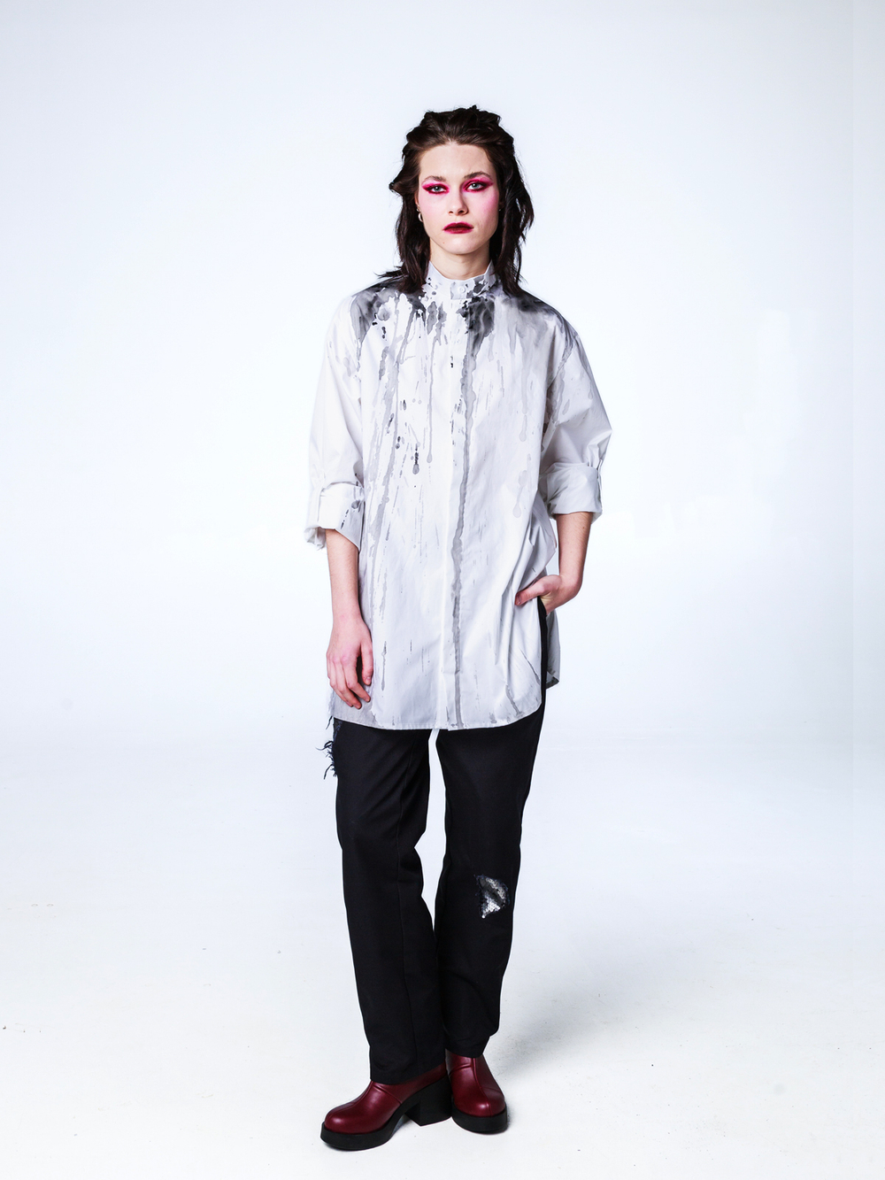 Рубашка "Смородина" с окрашиванием. Бело-черная