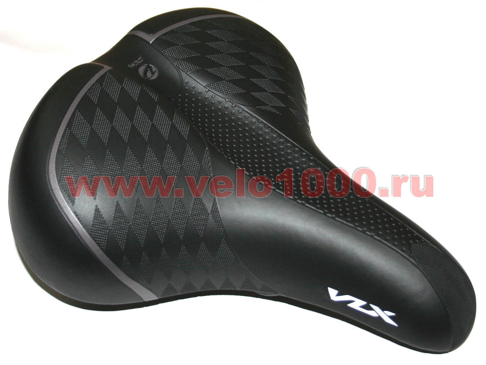 Седло VLX-S06 комфортное с прозрачными эластомерами, 260x220мм., чёрное, тиснёное ромбами