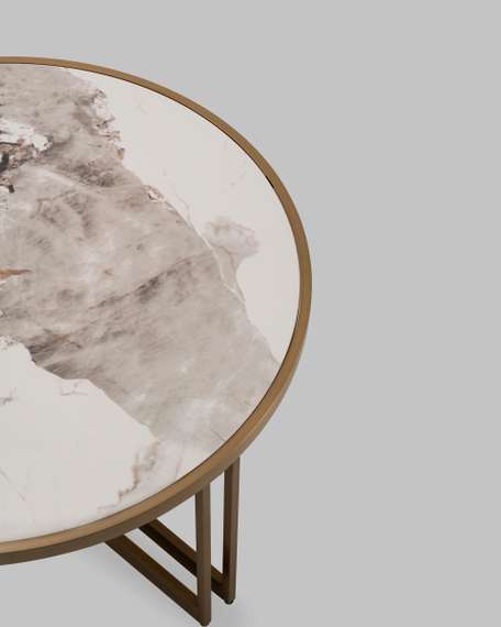 Журнальный столик Алиада 90х90 см светлая керамика сталь шампань