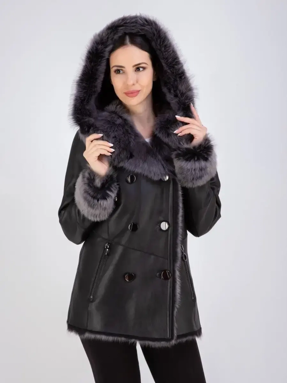 Дубленка женская зима натуральная с капюшоном тоскана Турция