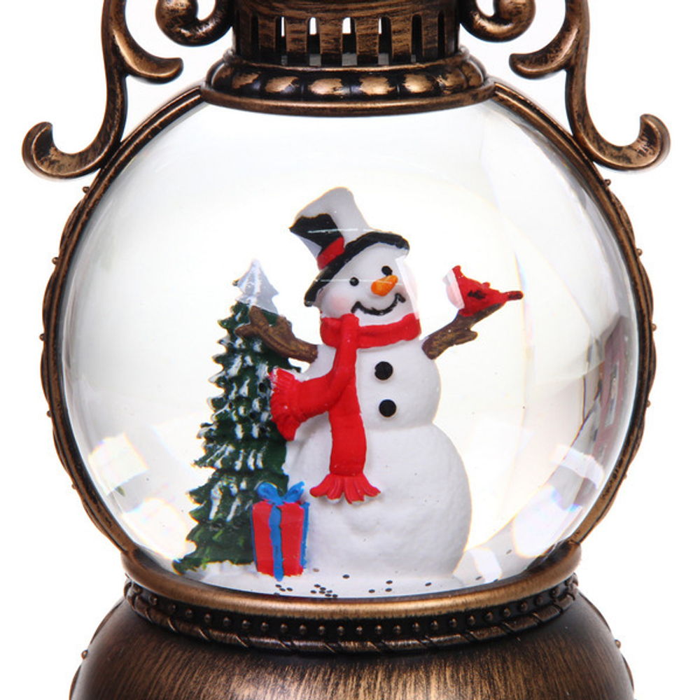 Сувенир с подсветкой «Веселый снеговик» 10,5*10,5*20 см (работает от 3*АА и USB+музыка, подсветка)