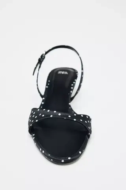 ZARA БОСОНОЖКИ В ГОРОШЕК НА КАБЛУКЕ, ЧЕРНЫЙ