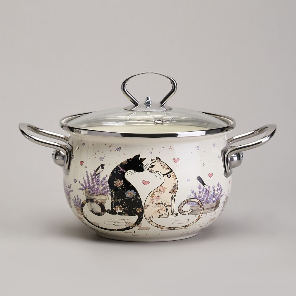 НАБОР КАСТРЮЛЬ ЭМАЛИРОВАННЫЙ, СЕРИЯ "LAVENDER CATS" 4ПР. 2,0/2,8Л ДИА.18/20СМ