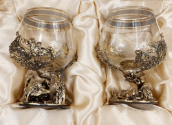 Набор из 2-х бокалов для коньяка "Охота на вепря и Охота на глухаря" (подарочный футляр)