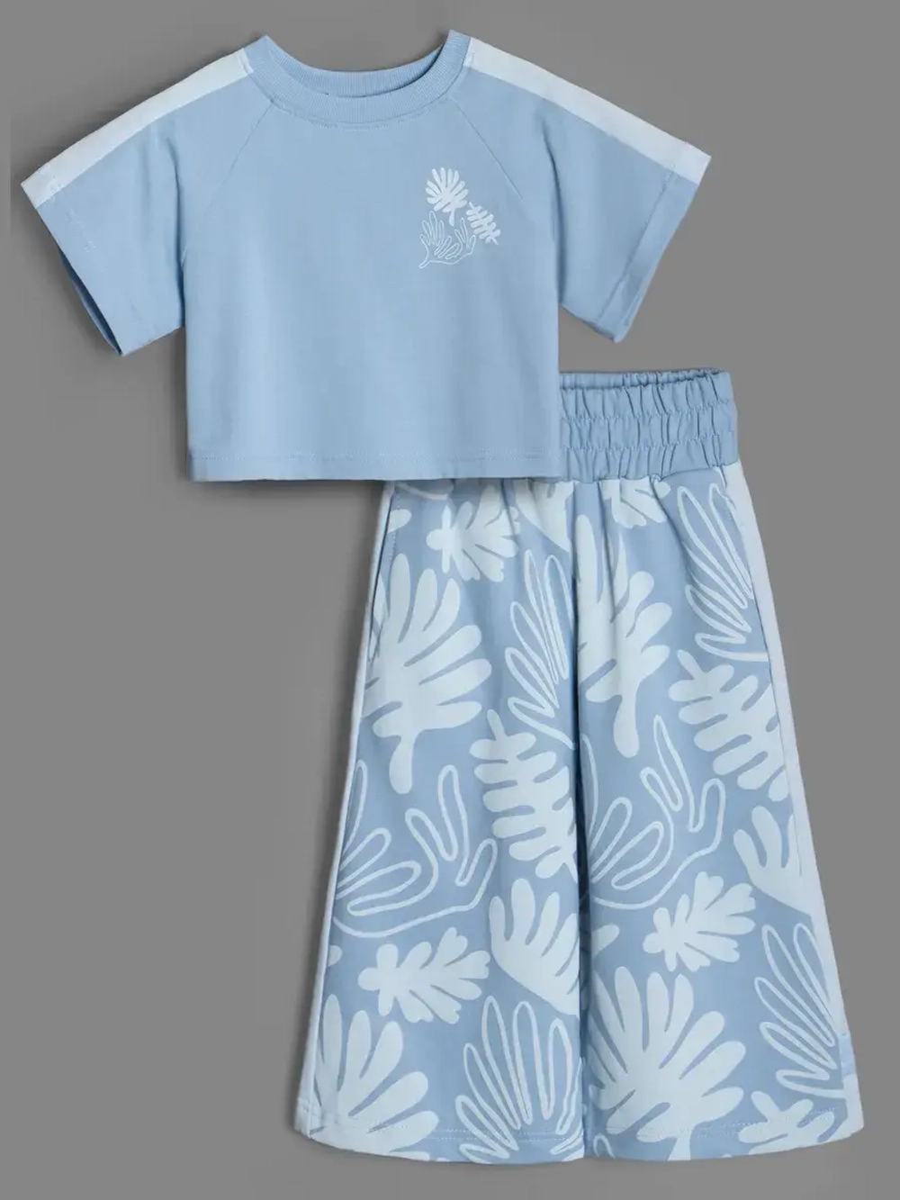 Летний голубой костюм для девочки, футболка и кюлоты