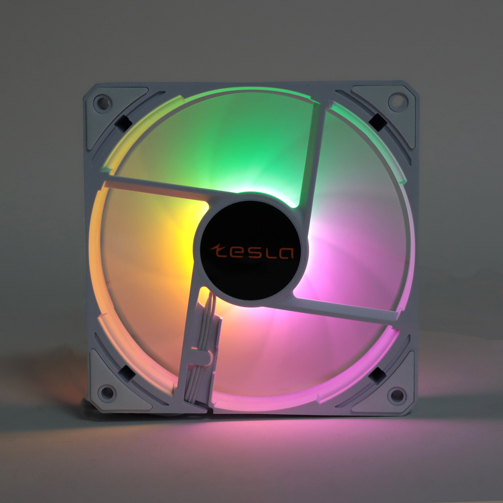 Комплект из 3 вентиляторов TESLA RGB120-LW3, 120мм, 1200rpm, 3-pin+Molex, белый/FRGB, 38CFM, 21дБ, антивибропрокладки (TSL-120-LW3)