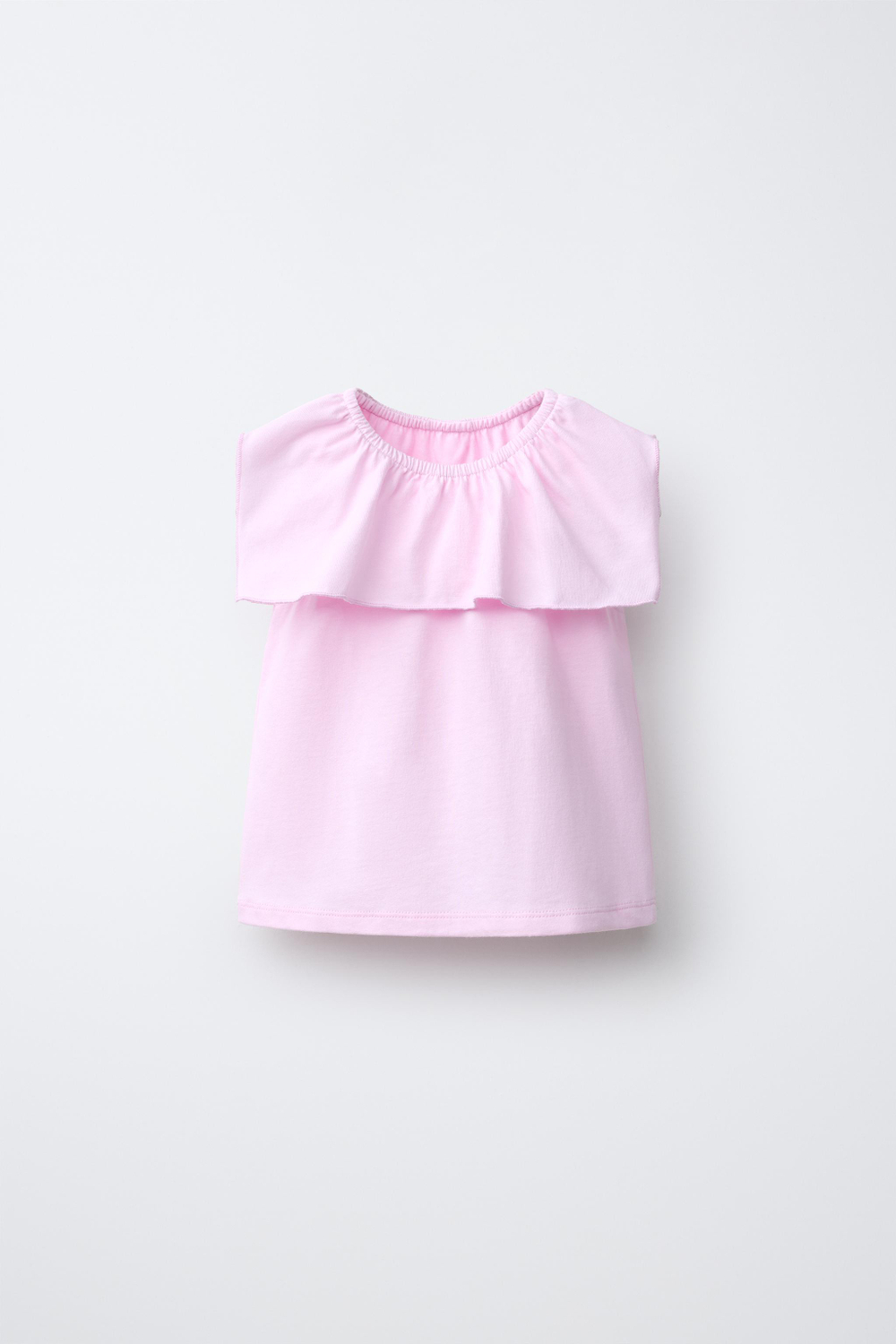 ZARA ФУТБОЛКА С ВОЛАНАМИ, РОЗОВЫЙ/ЛИЛОВЫЙ