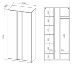 Шкаф распашной ВАРМА СТОР 105 с зеркалом, 222*105*57 см, скандинавский дуб