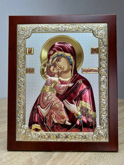 Владимирская БМ, икона прямоугольная с рамкой, красное дерево, эмаль 185х235