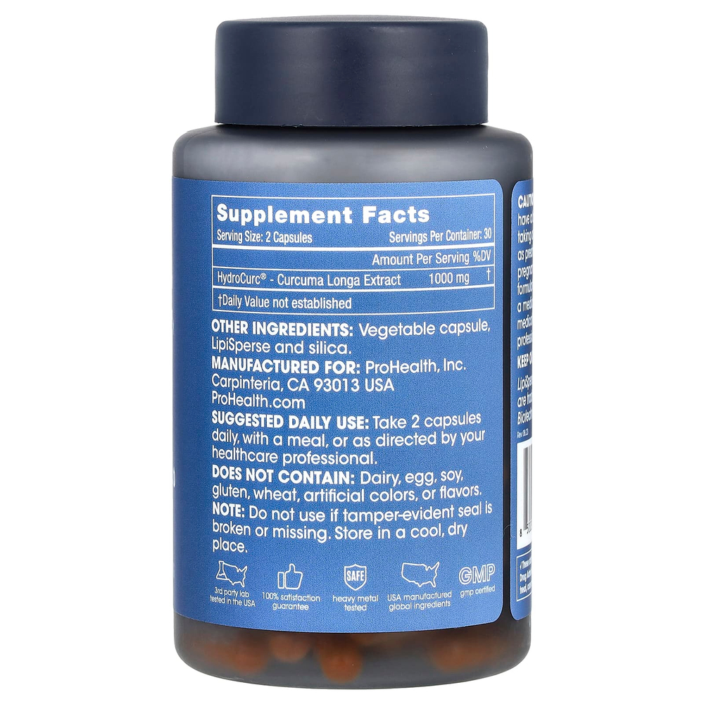 ProHealth Longevity, Hydrocurc® 1000, 60 капсул (500 мг в 1 капсуле)