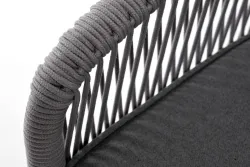 "Канны" диван 3-местный плетеный из роупа, каркас алюминий белый муар, роуп светло-серый круглый, ткань серая 017