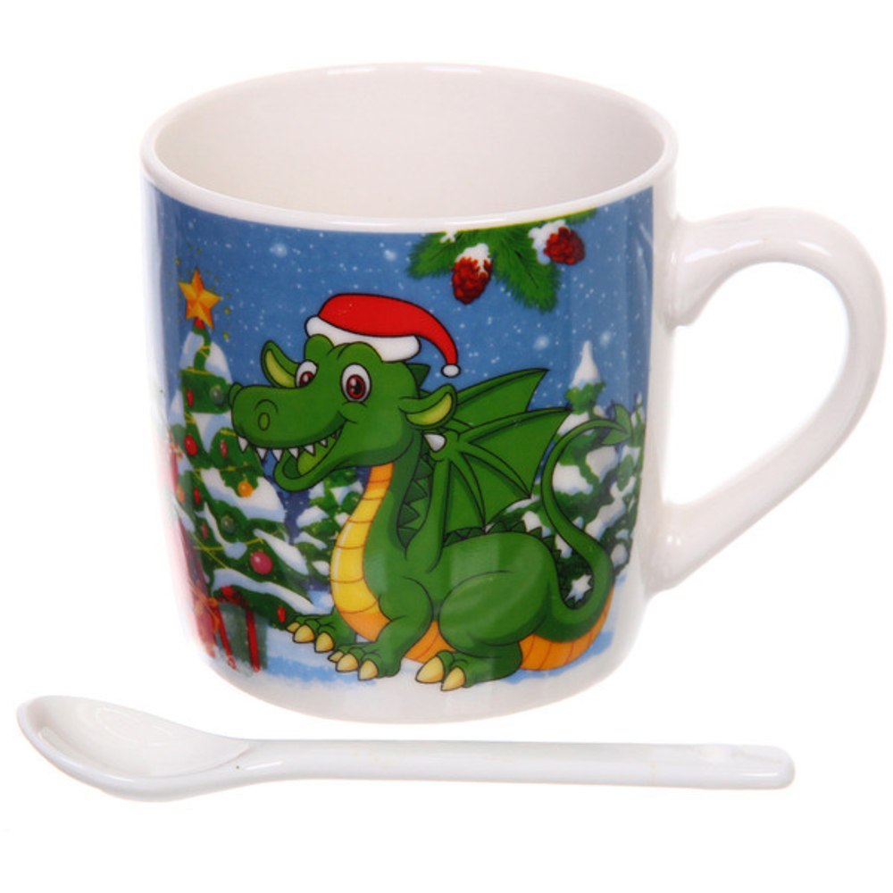 Кружка керамическая 200мл «Дракоша» с ложкой в подарочной коробке