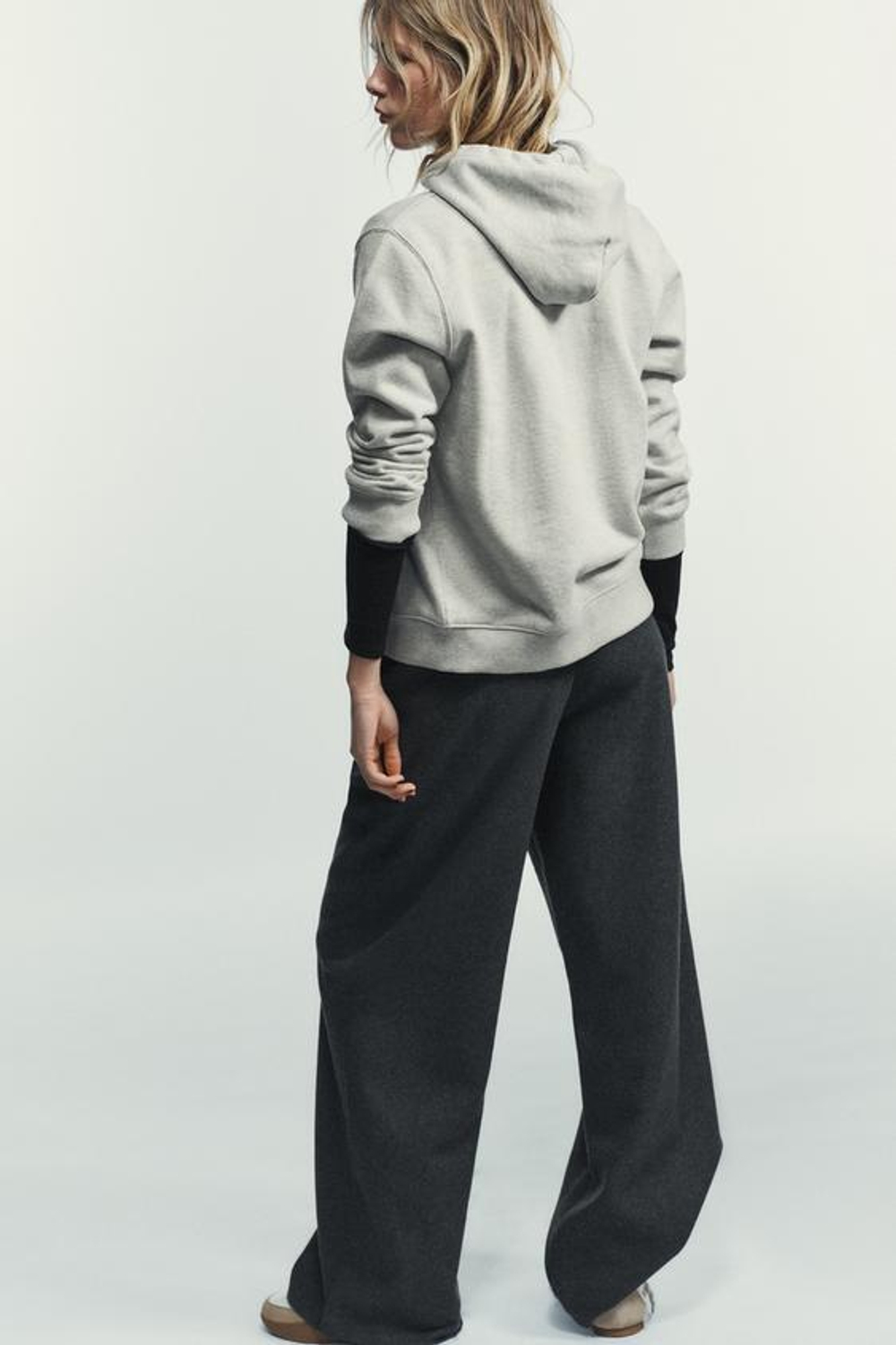 ZARA БРЮКИ ПАЛАЦЦО С ЗАВЯЗКАМИ, СЕРЫЙ МЕЛАНЖ