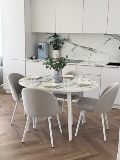 Круглый раздвижной стол "Белый мрамор" и 4 стула Элион