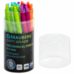 Карандаш механический 0,5 мм, BRAUBERG SOFT «Grade», HB, корпус soft-touch ассорти, 24 штуки.